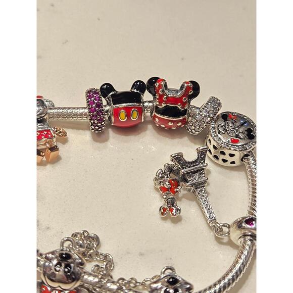 Disney pandora mickey bracelet size 7 inches with charms - Picture 3 of 9